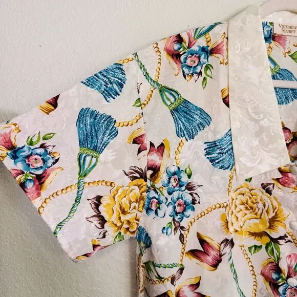 Vintage Victorias Secret Top Womens Medium Floral Bow Print 80s 90s Gold Label - Picture 3 of 9